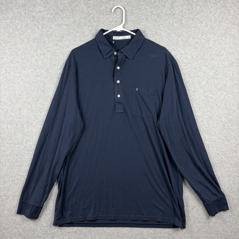 Criquet Shirt Men XL Blue Stretchy Long Sleeve Soft Pima Cotton Performance Polo